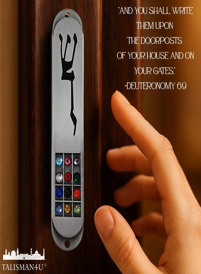 تاليسمان فور يو حافظة TALISMAN4U Pewter MEZUZAH مع لفافة 12 قبيلة من إسرائيل تصميم Hoshen رمز حماية Shaddai العبري رمز Judaica Door Mezuza 3.5 بوصة - Image 2