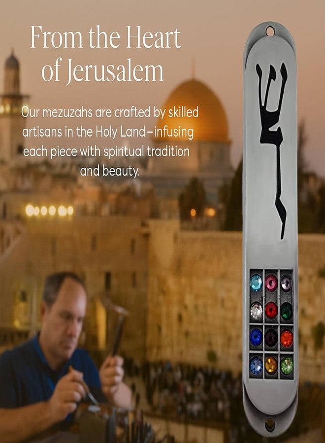 تاليسمان فور يو حافظة TALISMAN4U Pewter MEZUZAH مع لفافة 12 قبيلة من إسرائيل تصميم Hoshen رمز حماية Shaddai العبري رمز Judaica Door Mezuza 3.5 بوصة - Image 5