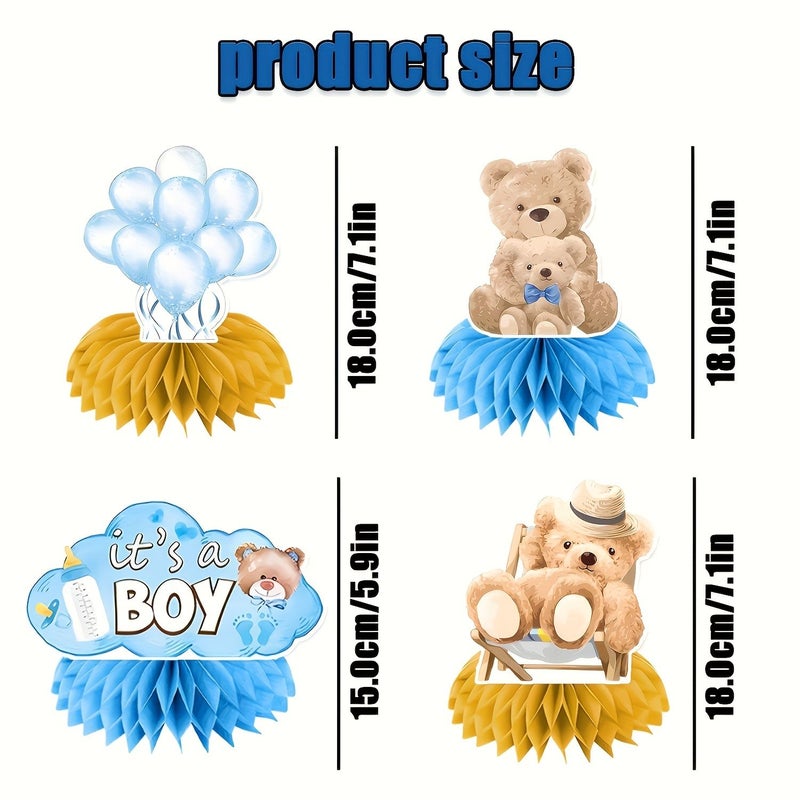 Blue Teddy Bear Party Decor 9pc Shower Centerpiece Gender Reveal Supplies Little Bear Gift - Image 2