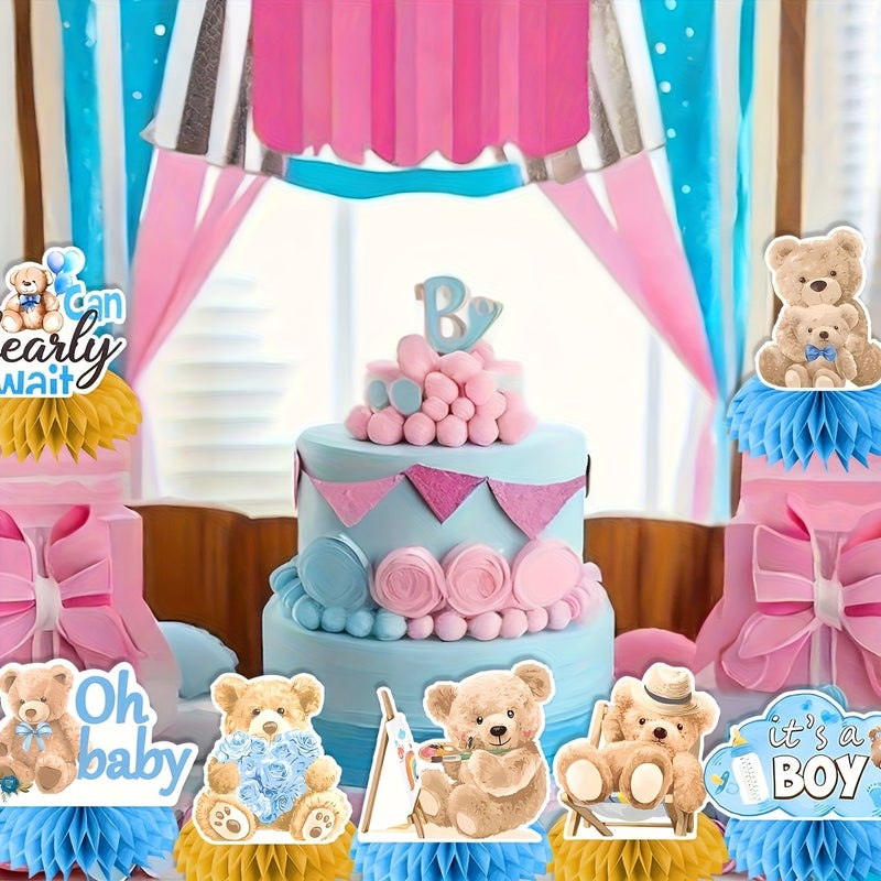 Blue Teddy Bear Party Decor 9pc Shower Centerpiece Gender Reveal Supplies Little Bear Gift - Image 5