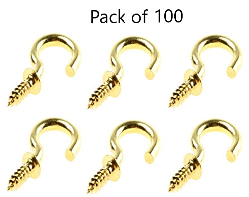UAPAN MetalCraft Brass Plated J Hook Screw Half Circle Eye Shape, Self Tapping Hooks Ring Bronze Plated (1.5 Inch, 100) - Image 2