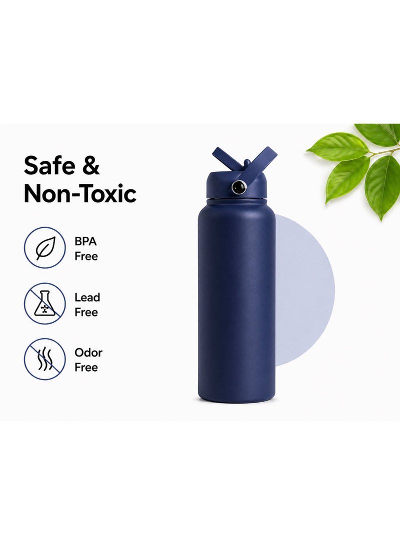 Hamzone Sports Water Bottle, Insulated Stainless Steel Thermal Water Bottle with Straw Lid, Leak Proof Double Wall Thermos for Hot and Cold Drinks, Wide Mouth, 500ml, Ideal for Gym, Office, School, Camping, Water-Bottle-Indigo-Blue/Blackish - Image 4
