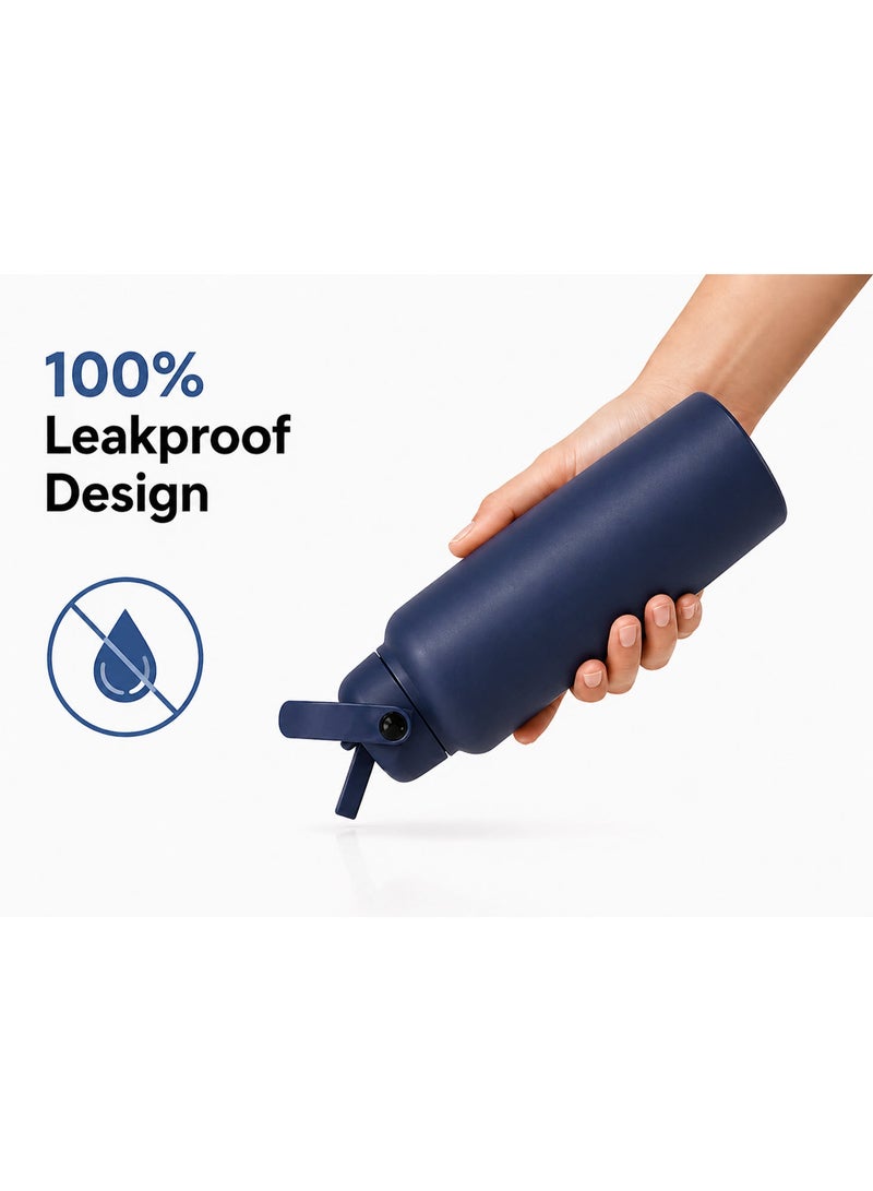 Hamzone Sports Water Bottle, Insulated Stainless Steel Thermal Water Bottle with Straw Lid, Leak Proof Double Wall Thermos for Hot and Cold Drinks, Wide Mouth, 500ml, Ideal for Gym, Office, School, Camping, Water-Bottle-Indigo-Blue/Blackish - Image 5