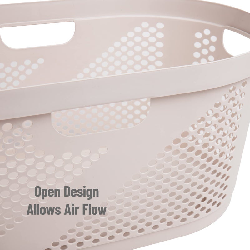 Mind Reader 40L Laundry Basket, Clothes Hamper, Premium Wicker Design, Plastic, Ivory - Image 4