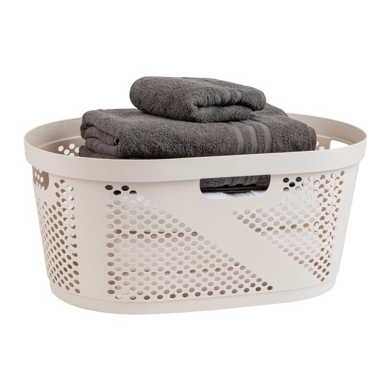 Mind Reader 40L Laundry Basket, Clothes Hamper, Premium Wicker Design, Plastic, Ivory - Image 1