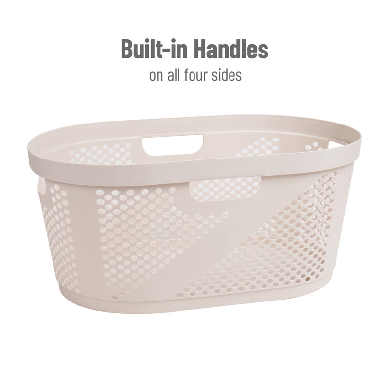 Mind Reader 40L Laundry Basket, Clothes Hamper, Premium Wicker Design, Plastic, Ivory - Image 5