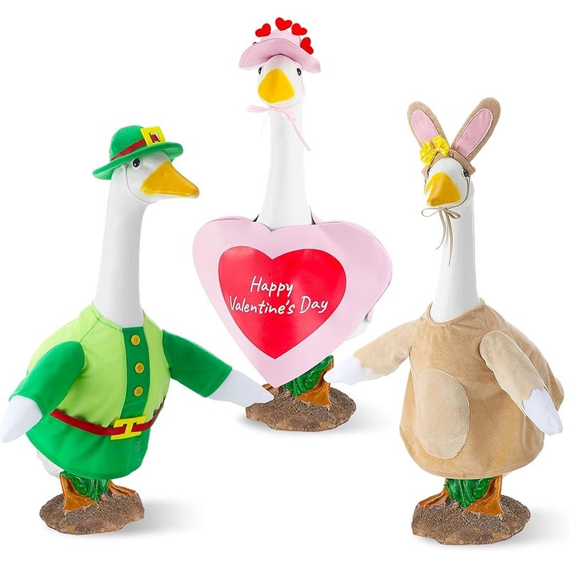 Arrowbash 3 Sets Seasonal Goose Outfits Valentine Easter St. Patrick Festivals Lawn Goose Clothing for 23'' Goose Lawn Garden Patio Yard Porch Outdoor Decorations - Image 1