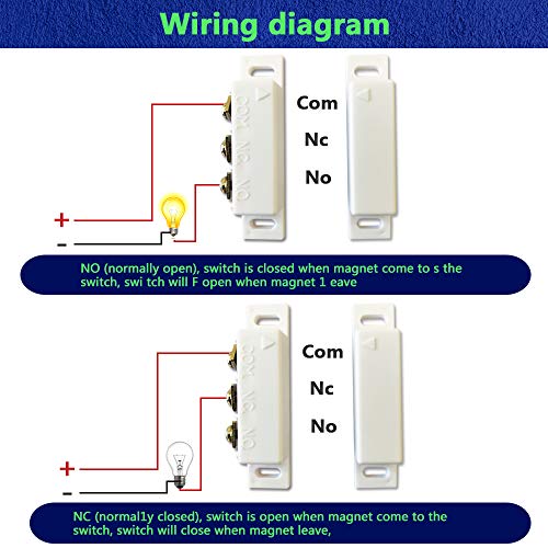 TAKHRWOD 2X Magnetic Reed Switch Normally Open Closed NC NO Door Alarm Window Security/Magnetic Door Switch/Magnetic Contact Switch/Reed Switch, DC 5Vto12V Light (Black) - Image 3