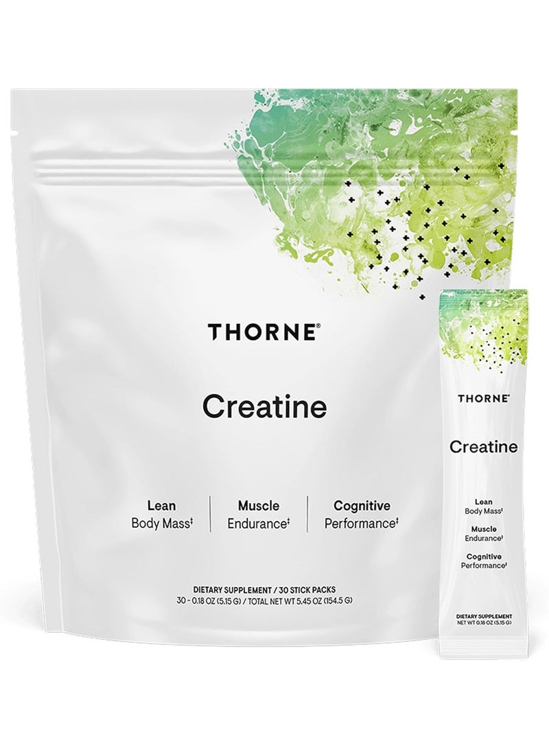 Thorne Creatine Lean Body Mass Muscle Endurance Cognitive Performance, DIETARY SUPPLEMENT / 30 STICK PACKS, 30 - 0.18 OZ (5.15 G) / TOTAL NET WT 5.45 OZ (154.5 G) - Image 1