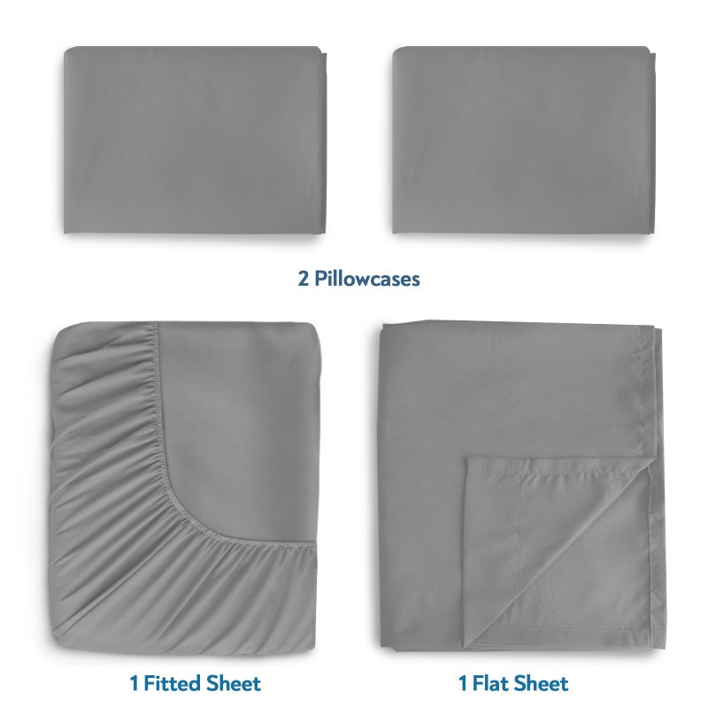 Magik & Kover Deep Pocket King Sheet for Air Air - 4 قطعة من الألواح ذات حجم الملك تم إعدادها حتى 24 بوصة - صفائح الهواء الناعمة والتنفس بحجم كينج مع جيب عميق إضافي - رمادي - Image 2