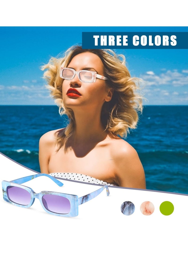 SYOSI 3 Pieces Square Narrow Frame Sunglasses Retro Vintage 90s Rectangle Sunglasses Trendy Chunky Glasses for Women Fresh Pattern - Image 3