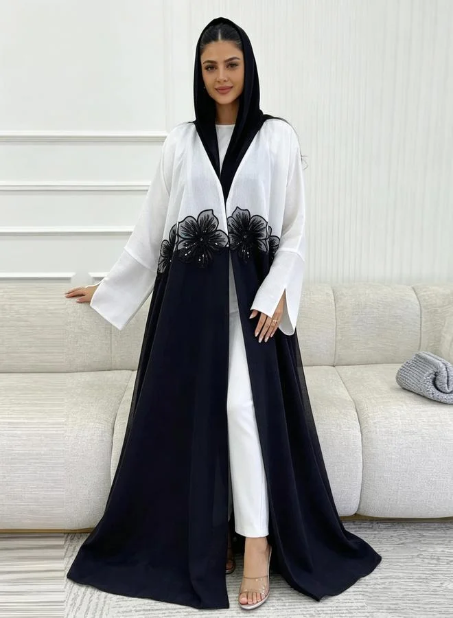 Take Two White Two Tone Floral Detail Abaya