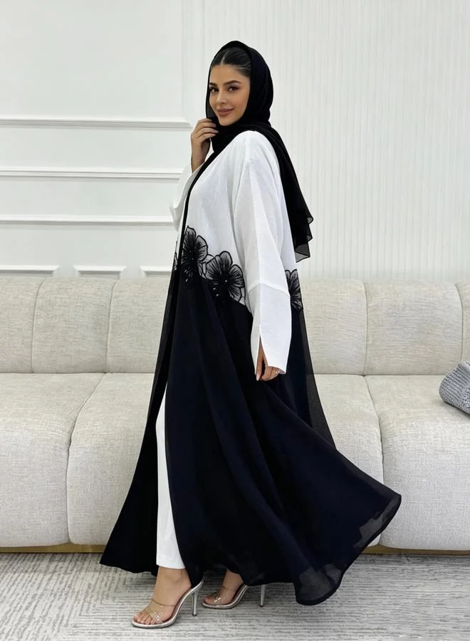 Take Two White Two Tone Floral Detail Abaya