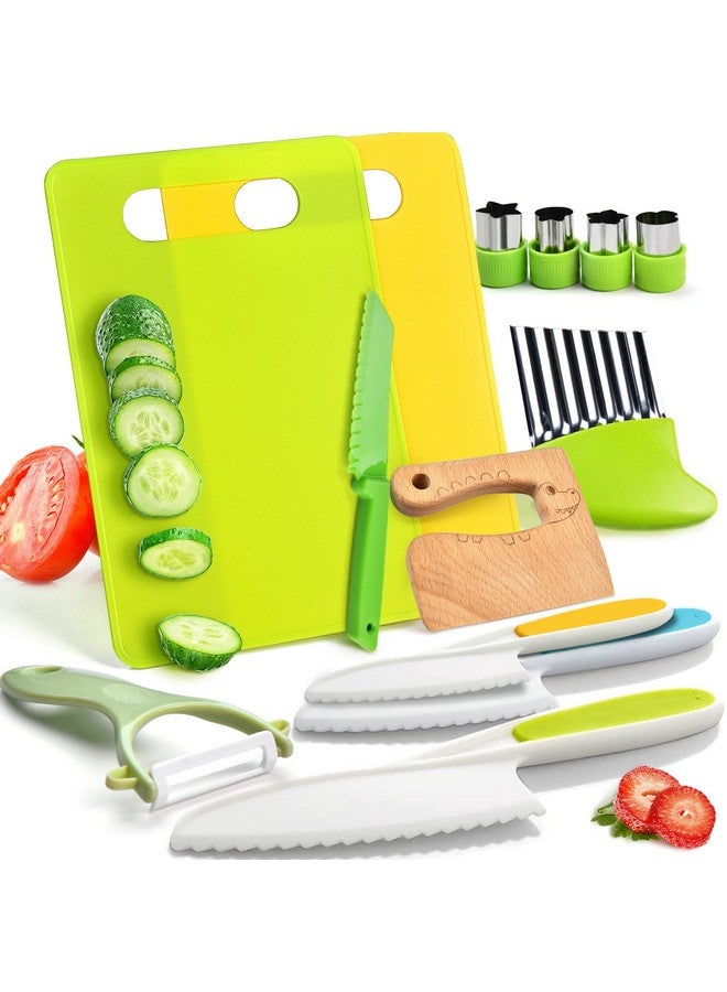 Yeeammk 13 Pieces Montessori Kitchen Tools For Toddlers-Kids Cooking Sets Real-Toddler Toys Set For Real Cooking For Real Cooking With Plastic Toddler Safe Knives Crinkle Cutter Kids Cutting Board - Image 1