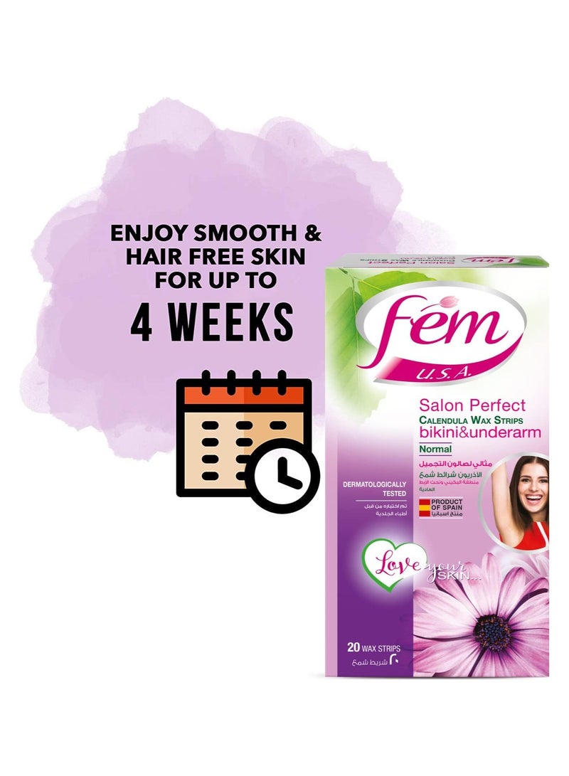 fem Bikini & Underarm 20 Wax Strips Enriched With Calendula For Normal Skin - Image 5
