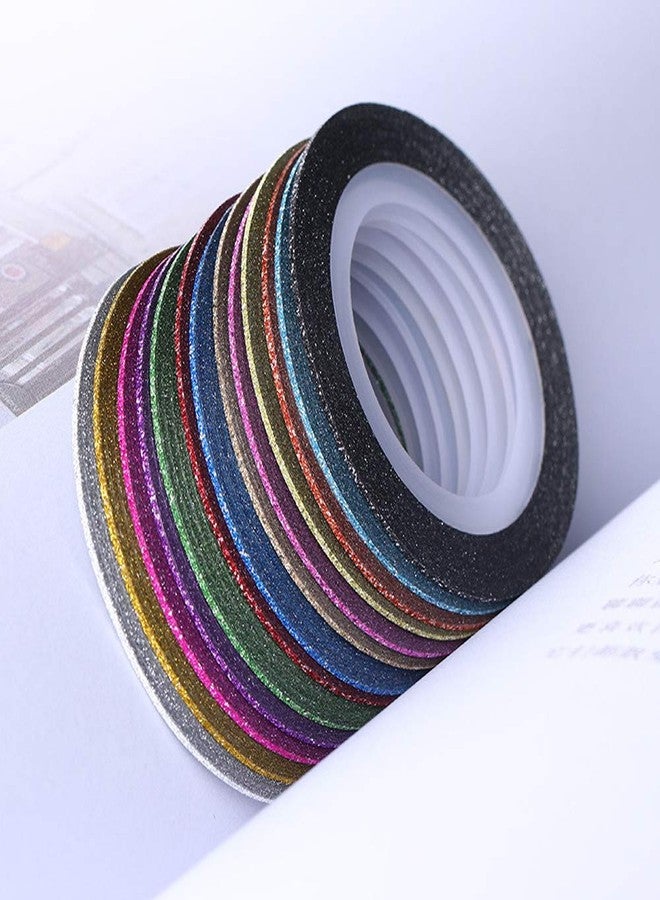 Bellecrey 13Pcs Nail Stickers Adhesive Striping Tape Line Set Nail Tips Decal Nail Art DIY Styling Tool Ticker Adhesive Striping Tape Tips Decal Glue Papers Nail Art Decoration 1mm Matte Glitter - Image 5