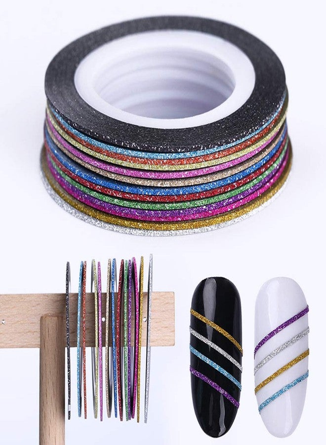 Bellecrey 13Pcs Nail Stickers Adhesive Striping Tape Line Set Nail Tips Decal Nail Art DIY Styling Tool Ticker Adhesive Striping Tape Tips Decal Glue Papers Nail Art Decoration 1mm Matte Glitter - Image 1