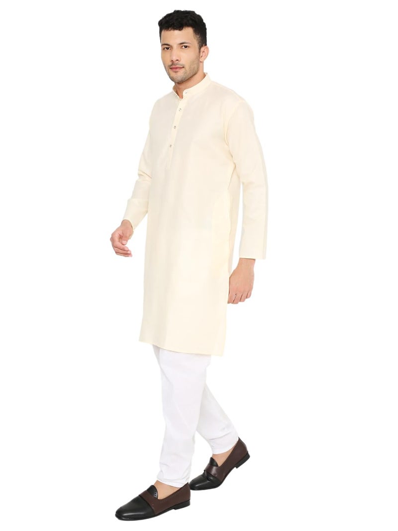 Maharaja Magic Cotton Solid Kurta in Off-White for Men[MSKurta1103-42] - Image 3