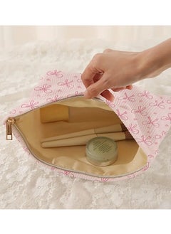 Rozino Unique, Chic Bow & Heart Print Corduroy Makeup Bag - Lightweight, Multi-Functional Cosmetic Pouch with Lining for Travel & Toiletries  - Image 3