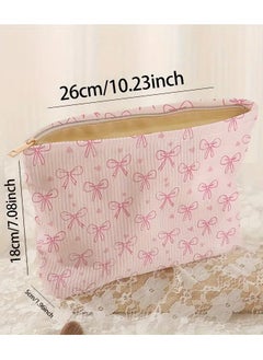 Rozino Unique, Chic Bow & Heart Print Corduroy Makeup Bag - Lightweight, Multi-Functional Cosmetic Pouch with Lining for Travel & Toiletries  - Image 4