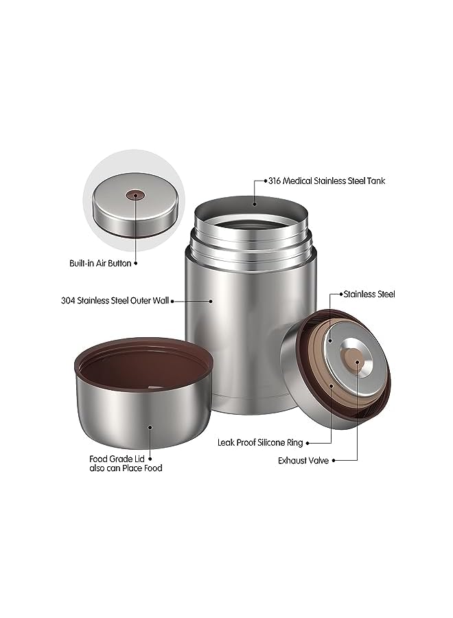 Zaboon Flask 800Ml Vacuum Insulated Food Thermos For Hot Cold Food Leak Proof Soup Containers For Kids And Adults (Grey) - Image 3