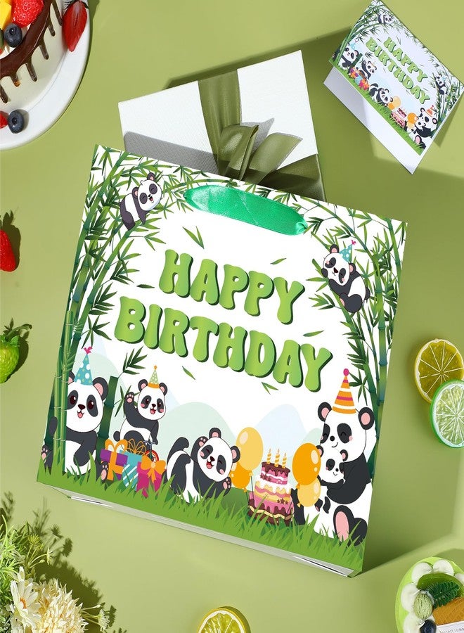 LUUFILx Panda Birthday Gift Bag for Girls Boys Green Cute Panda Party Goodie Bags with Tissue Paper Greeting Card Pandas Bamboo Theme Gift Wrapping Paper with Handle for Kids Birthday Party Decor Supplies - Image 3