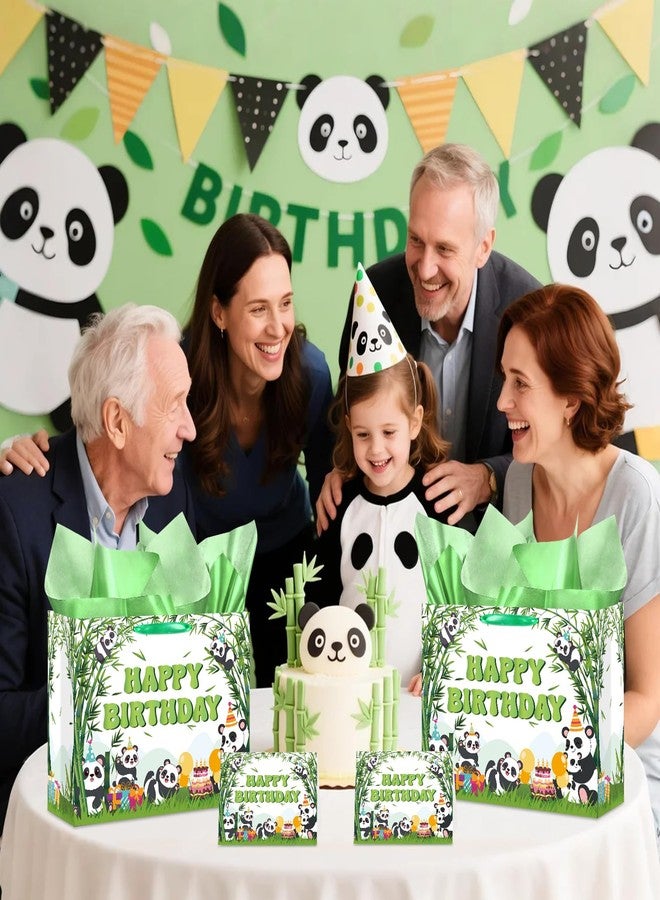 LUUFILx Panda Birthday Gift Bag for Girls Boys Green Cute Panda Party Goodie Bags with Tissue Paper Greeting Card Pandas Bamboo Theme Gift Wrapping Paper with Handle for Kids Birthday Party Decor Supplies - Image 5