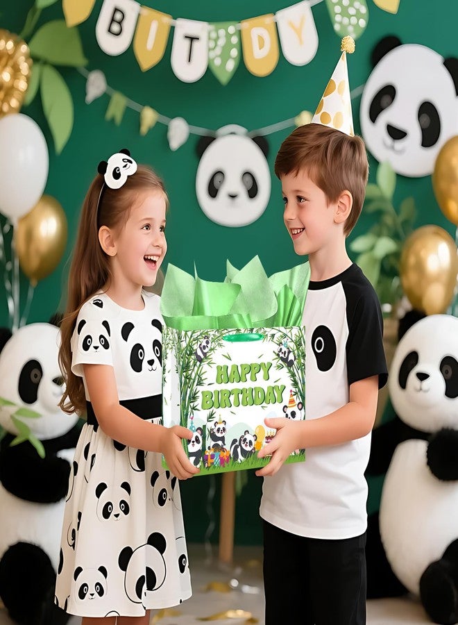 LUUFILx Panda Birthday Gift Bag for Girls Boys Green Cute Panda Party Goodie Bags with Tissue Paper Greeting Card Pandas Bamboo Theme Gift Wrapping Paper with Handle for Kids Birthday Party Decor Supplies - Image 4