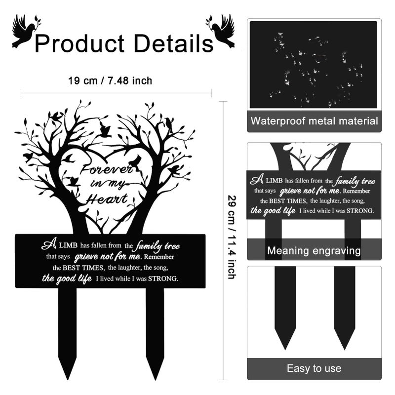 BRUKUSUR Garden Stake Graves Cemetery Decorations Metal Memorial Grave Markers Family Tree Graveyard Commemorative Plaque for Dad Mom Remembrance Plaque Stake Sympathy Graveside Decor Sign for Outdoor - Image 3