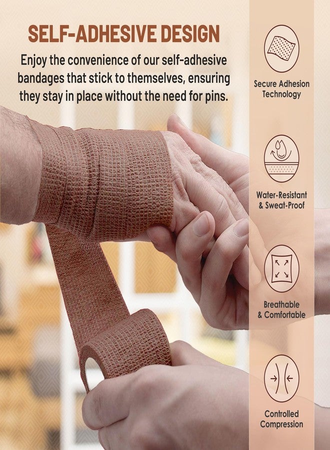 MEDca 6 Pack, Self Adherent Cohesive Tape - 2" x 5 Yards, (Medium Tan Shade Self Adhesive Bandage Rolls & Sports Athletic Wrap for Ankle, Wrist, Knee Sprains and Swelling - Image 4