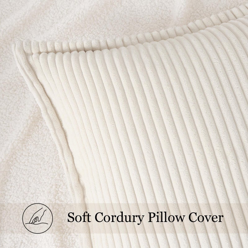 Mecatny Corduroy Summer Throw Pillow Covers 18x18 Set of 2, Neutral Decorative Soft Boho Couch Pillow Covers with Broadside for Sofa Living Room, Cream White - Image 5