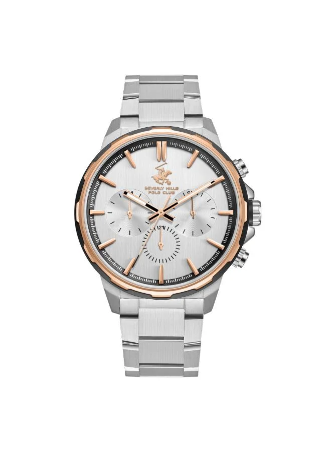بيفرلي هيلز بولو كلوب BEVERLY HILLS POLO CLUB BP3651X.330 Men's Multi Function Display Watch & Metal Strap Silver