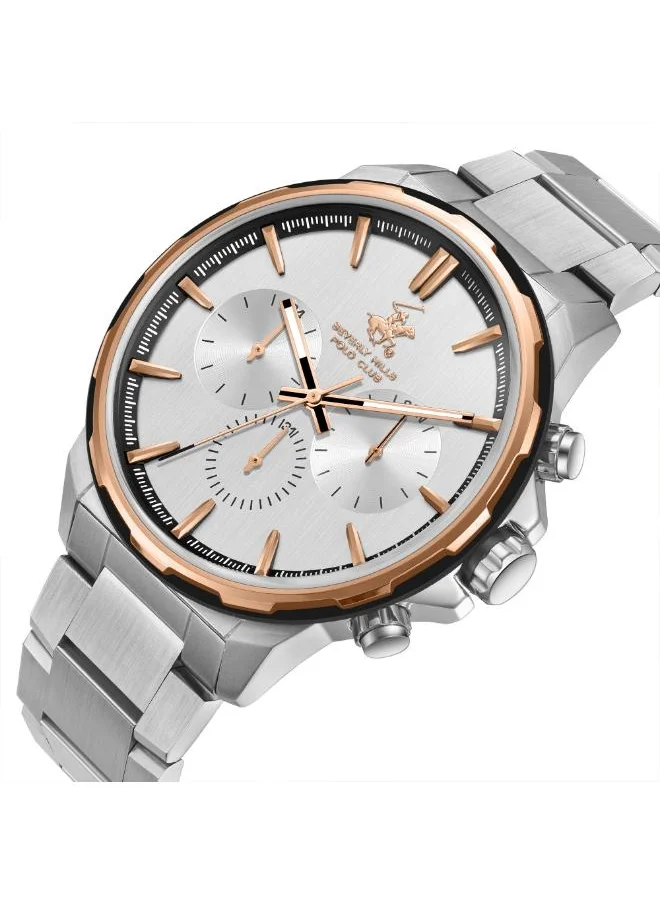بيفرلي هيلز بولو كلوب BEVERLY HILLS POLO CLUB BP3651X.330 Men's Multi Function Display Watch & Metal Strap Silver