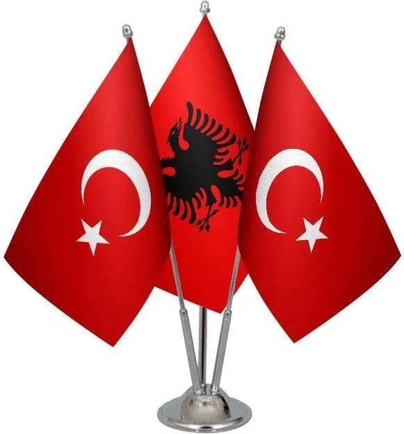ساترنديزاين Desktop Albania Flag Turkish Flag Triple Chrome Pole Table Flag Set