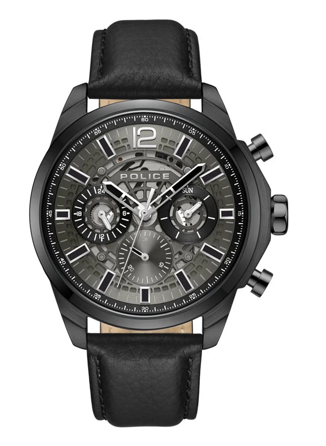 بوليس POLICE - Menelik Watch For Men Charcoal Black Leather Strap - PEWJF0004303