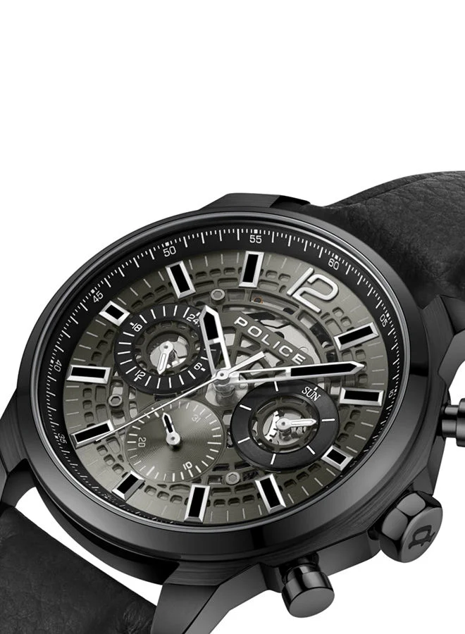 POLICE POLICE - Menelik Watch For Men Charcoal Black Leather Strap - PEWJF0004303