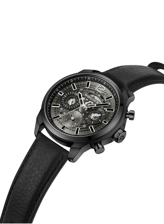 بوليس POLICE - Menelik Watch For Men Charcoal Black Leather Strap - PEWJF0004303