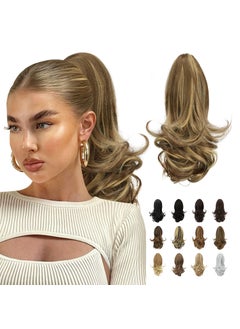 SOFEIYAN SOFEIYAN 13 Ponytail Extension Long Curly Ponytail Clip in Claw Hair Extension Natural Synthetic Hairpiece for Women Ash Brown Highlighted Bleach Blonde 