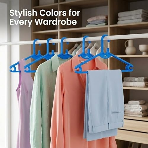 Mahaware Polypropylene Clothes Hanger Pack of 12 | Heavy Duty, Slim Space Saving Hangers for Wardrobe & Closet Organization | Durable Plastic Hangers for Dresses, Shirts & Coats, Blue - Image 2