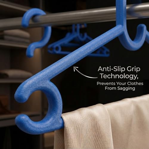 Mahaware Polypropylene Clothes Hanger Pack of 12 | Heavy Duty, Slim Space Saving Hangers for Wardrobe & Closet Organization | Durable Plastic Hangers for Dresses, Shirts & Coats, Blue - Image 3