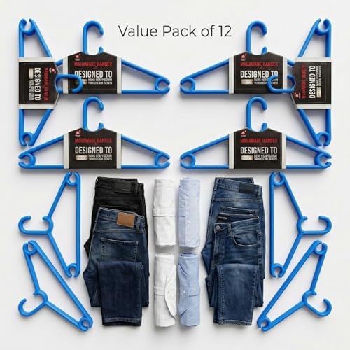 Mahaware Polypropylene Clothes Hanger Pack of 12 | Heavy Duty, Slim Space Saving Hangers for Wardrobe & Closet Organization | Durable Plastic Hangers for Dresses, Shirts & Coats, Blue - Image 4