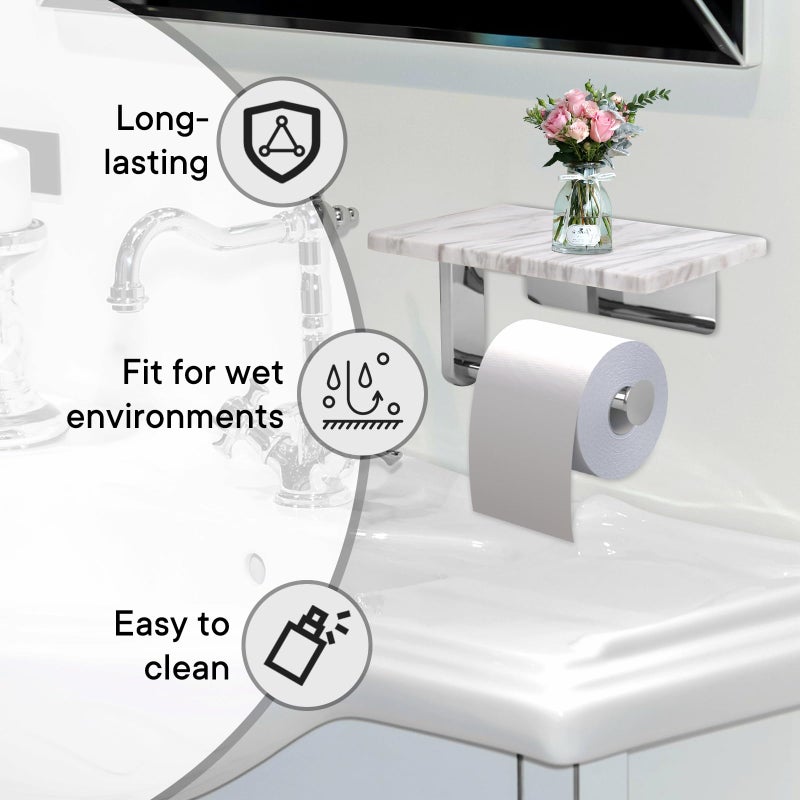Nodafuer Toilet Paper Holder with Natural Marble Shelf for Bathroom Washroom Wall Mounted Tissue Holder Suitable for Mega Roll (Brushed Nickel  Middle 7.87 * 4.72 in) - Image 4