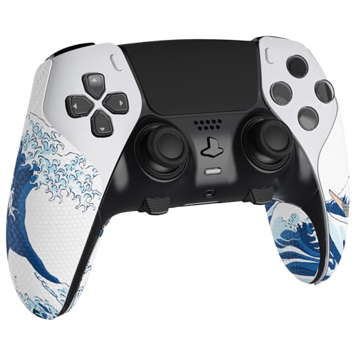 PlayVital Anti-Skid Sweat-Absorbent Controller Grip for ps5 Edge Wireless Controller, Textured Soft PU Handle Grips Anti Sweat Protector for ps5 Edge Controller - The Great Wave off Kanagawa - Image 1