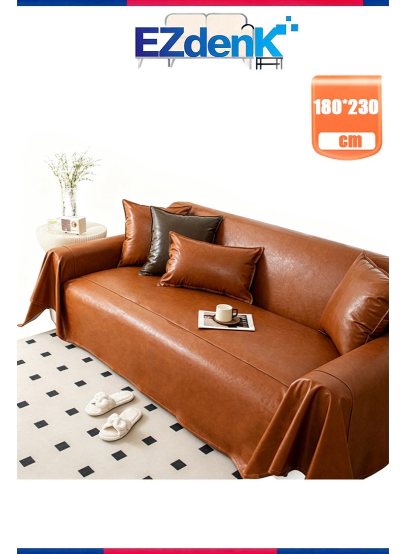 EZdenK 180*230cm Waterproof Faux PU Leather Sofa Covers Cat-Proof Anti-Scratch Couch Protector Slipcover for One-piece sofa cover Sectional Sofa and 1、 2 、3 、4 Seater L U Sofas （Brown） - Image 1