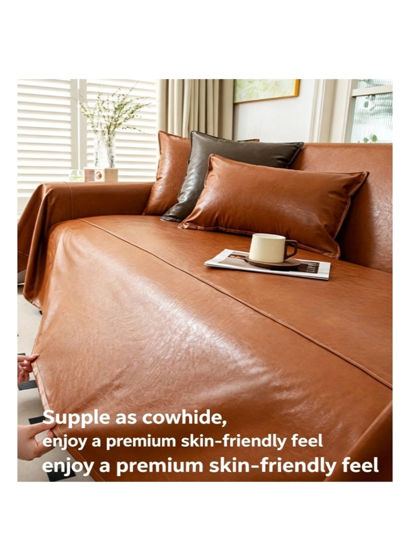 EZdenK 180*230cm Waterproof Faux PU Leather Sofa Covers Cat-Proof Anti-Scratch Couch Protector Slipcover for One-piece sofa cover Sectional Sofa and 1、 2 、3 、4 Seater L U Sofas （Brown） - Image 5