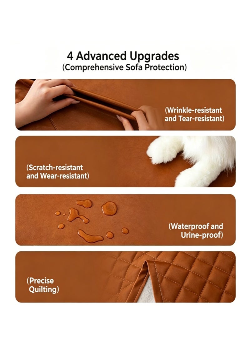 EZdenK 180*230cm Waterproof Faux PU Leather Sofa Covers Cat-Proof Anti-Scratch Couch Protector Slipcover for One-piece sofa cover Sectional Sofa and 1、 2 、3 、4 Seater L U Sofas （Brown） - Image 2