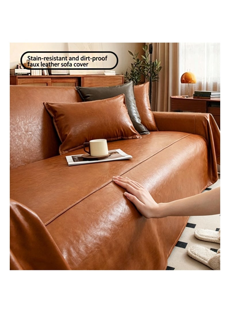 EZdenK 180*230cm Waterproof Faux PU Leather Sofa Covers Cat-Proof Anti-Scratch Couch Protector Slipcover for One-piece sofa cover Sectional Sofa and 1、 2 、3 、4 Seater L U Sofas （Brown） - Image 3