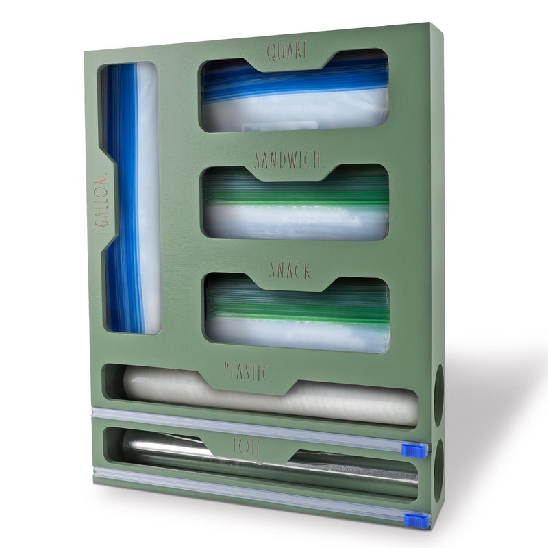 Rae Dunn Bamboo Bag Organizer for Kitchen Drawer - Durable Wood Organizer for Kitchen Storage - Holds Gallon, Quart, Snack, Sandwich Size Baggies, Plastic Wrap and Foil - Image 1