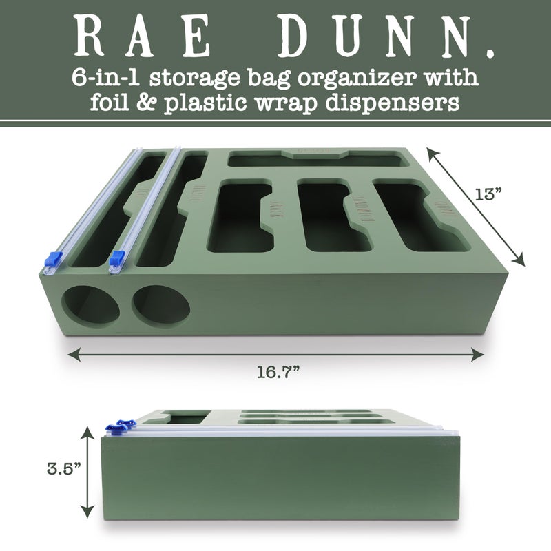 Rae Dunn Bamboo Bag Organizer for Kitchen Drawer - Durable Wood Organizer for Kitchen Storage - Holds Gallon, Quart, Snack, Sandwich Size Baggies, Plastic Wrap and Foil - Image 2