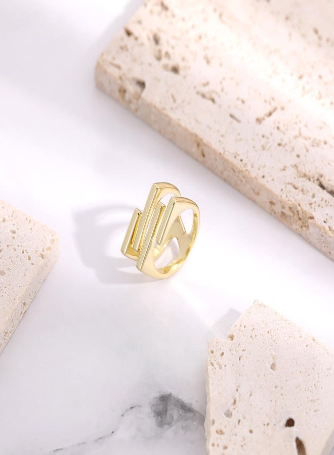 Aprilery Gold and Silver Rings for Women, Fashion 18K Gold Plated Chunky Statement Ring Band Dome Mask Design Cocktail Costume Jewelry for Her (Gold - Multi-layer, 7) - Image 5